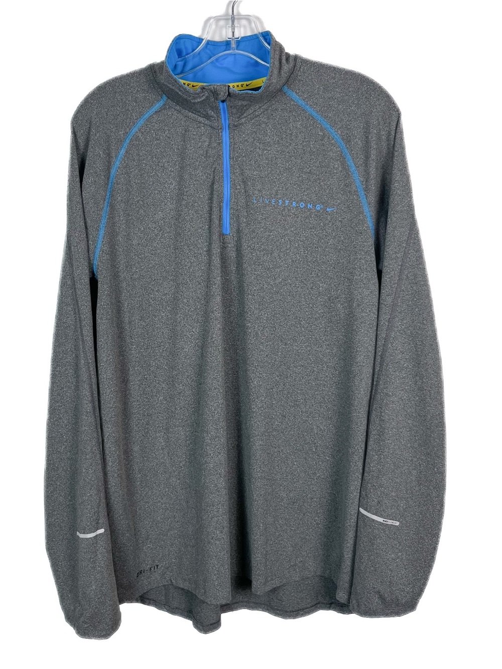 Nike Livestrong Dri-Fit Pullover 1/4 Zip Mens Large Gray Blue Athletic Running